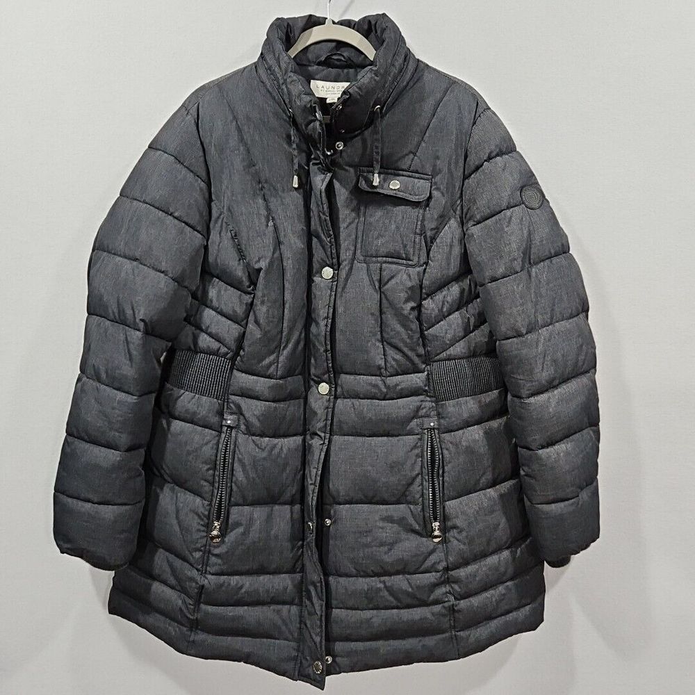 Laundry Shelli Segal Womans XL Gray Quilted Puffer‎ Winter Jacket Warm Long